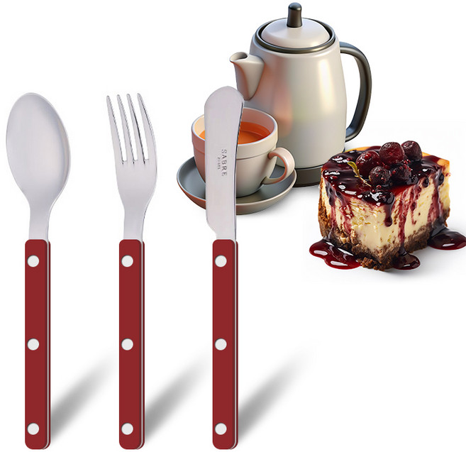 [트리니체] SABRE PARIS 사브르 비스트로 샤이니 커트러리 디저트 세트, 버건디(티스푼+케이크포크+스프레더), 1세트