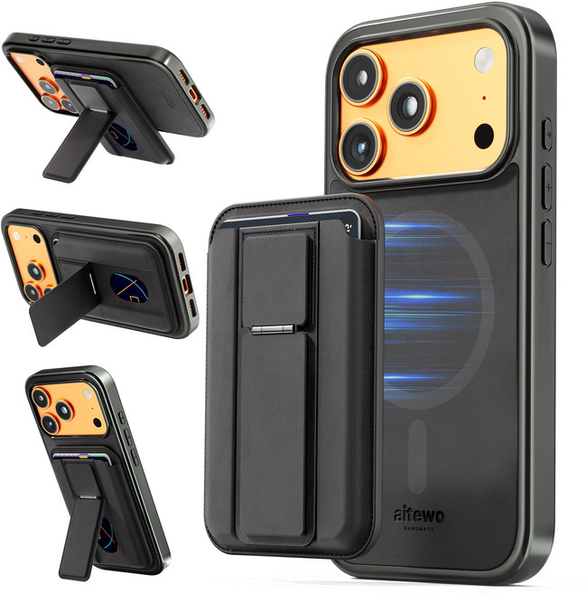 AITEWO 아이폰 휴대폰 케이스 맥세이프 지갑 가죽 분리형 카드 2장 수납 거치대