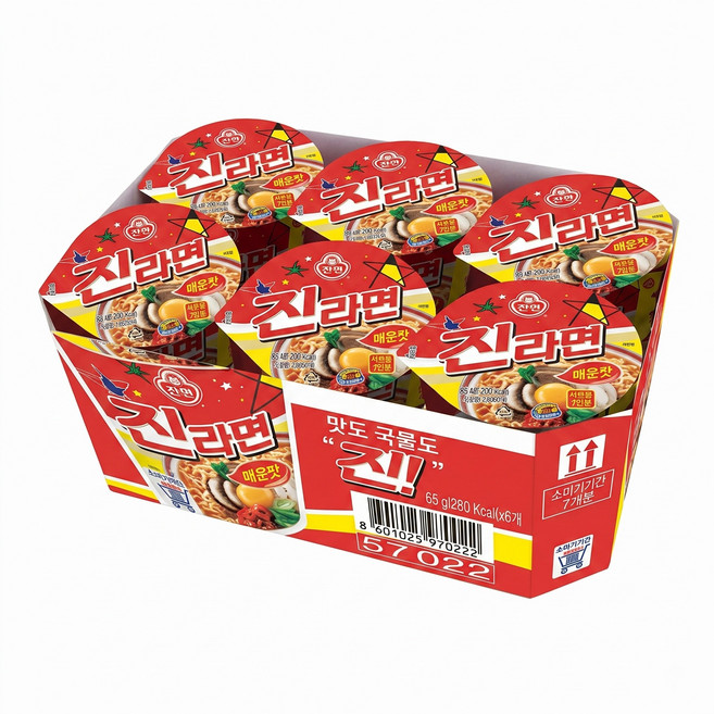 오뚜기 진라면 매운맛 소컵(65g6개입) x 4팩(총24개입), 24개