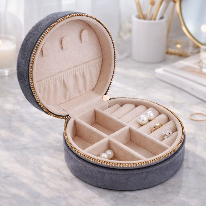벨벳 주얼리 보관함 반지 귀걸이 악세사리 보석함 인테리어 소품, 1개, 차콜그레이