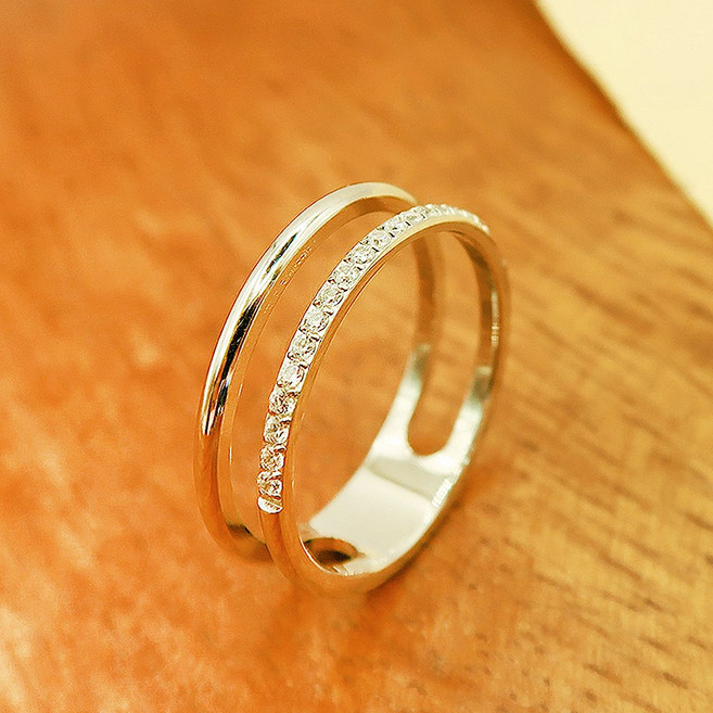 MOOLDN 큐빅 두줄 레이어드 써지컬스틸 반지 (3colors)