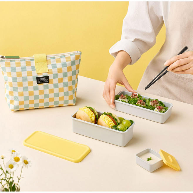 도시락 락앤락 도시락 2단세트 9p 직장인 우리가족나들이 소풍 간단음식 용기 코스트코, 옐로우