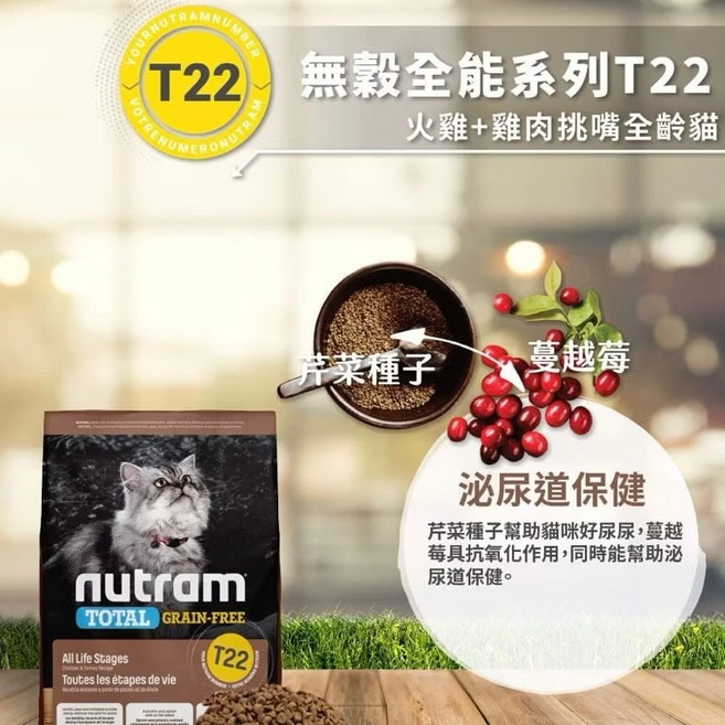 紐頓 Nutram 無穀全能 T22 火雞雞肉 全齡貓飼料 1.13kg 1包, 火雞