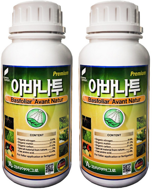 [친환경마켓] 아바나투500ml 2병 신개념 토양개량 기능성 대사활성제 비료 작물 스트레스 극복 비료 복합비료 코리아아그로 식물영양제 고추 배추 마늘 양파 생육 증진, 500ml, 2개