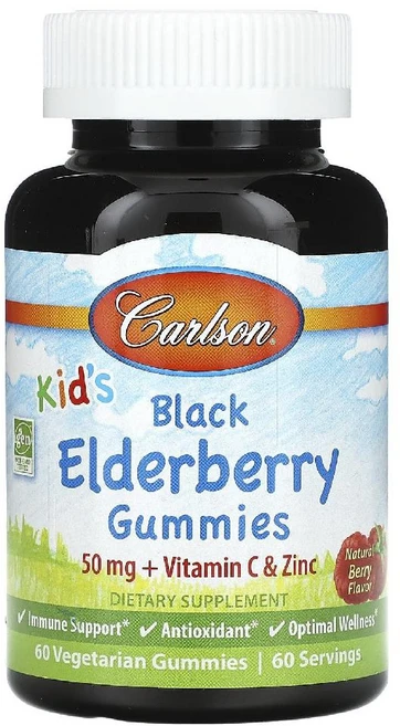 칼슨 어린이 블랙 엘더베리 50mg 구미젤리 비타민C 아연 함유 베리맛 60개, Carlson 어린이용 블랙 엘더베리 구미젤리 천연 베, 1개 - 쿠팡