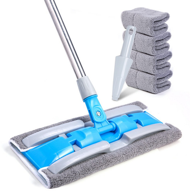CozyTemp 다용도 밀대걸레 집게형 청소 막대걸레+극세사걸레 리필4매 밀대 세트 블루, 1개