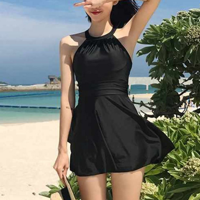 베르슈어 홀터넥 백크로스 모노키니 수영복, 블랙