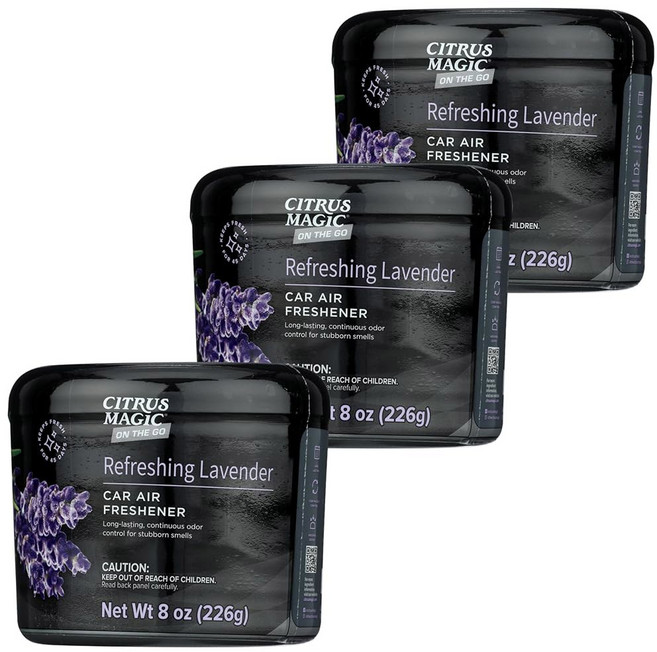 시트러스 매직 온 더 고 냄새 흡수 고체 자동차 방향제 상쾌한 라벤더 8온스 3팩