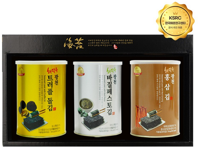 광천김 해달음 캔김 선물세트(쇼핑백동봉) 2캔/3캔/4캔/6캔/8캔/10캔, 3캔