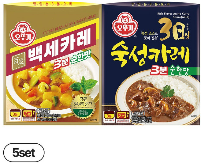 오뚜기 백세카레3분 순한맛 200g 5개+3일숙성카레3분 순한맛 200g 5개(총 10개)