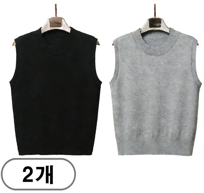 차쿠 여성 라운드 니트 조끼 베스트 기본 베이직 니트조끼 1+1