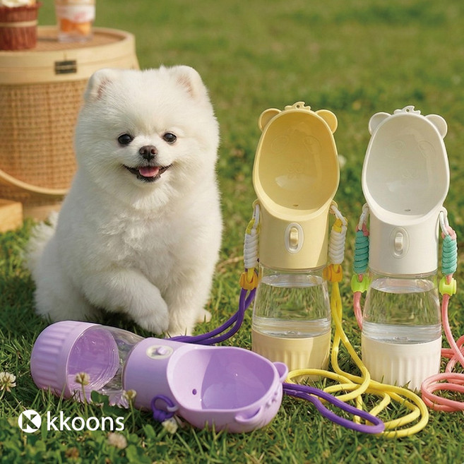 꾼스 올인원 스트랩 강아지 산책 물통 휴대용 물병 식수대 간식통, 화이트 올인원물병+스트랩, 1개