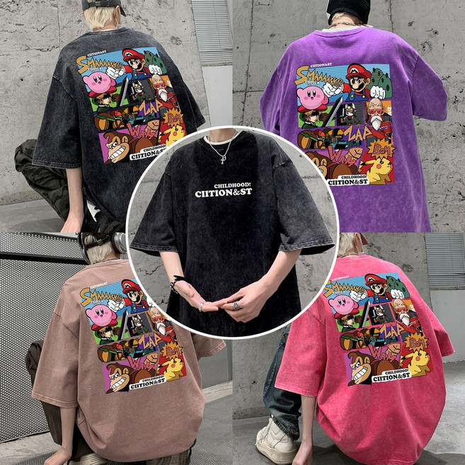 커비 슈퍼마리오 코믹스 빈티지 반팔티 105-110 레트로 캐릭터 옷 레어 페인팅 티셔츠