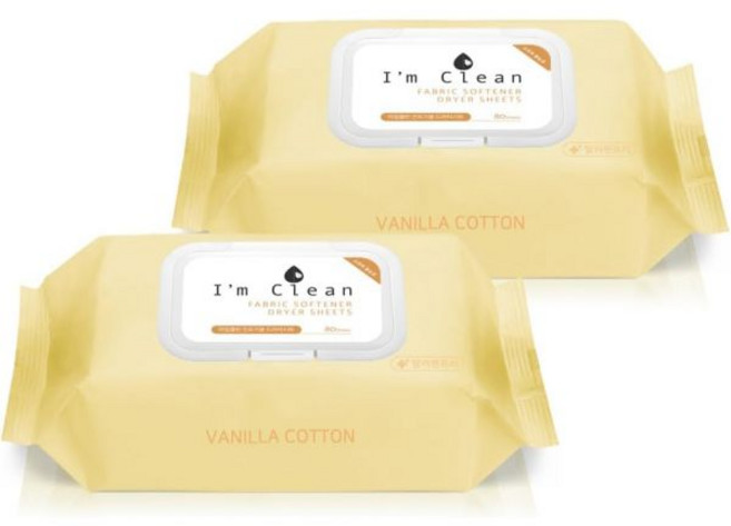 아임클린 젖은 빨래 건조기 시트 1팩당 80매 2팩총 160매 바닐라 코튼향 옷감 부드럽게 탈취 기능