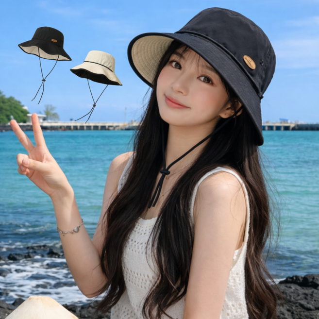 여성 양면 챙넓은 햇빛가리개 투톤 버킷햇 벙거지 모자