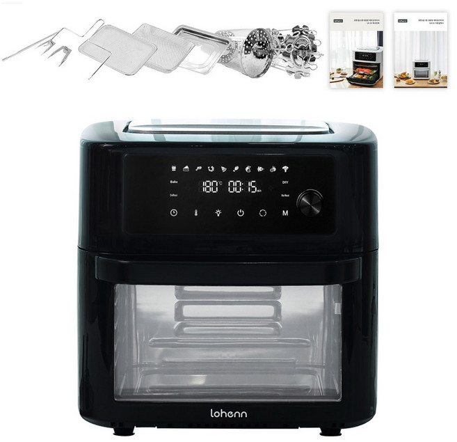 로헨 올스텐 대용량 로티세리 에어프라이어 오븐 LA-16L, 블랙(검정색)