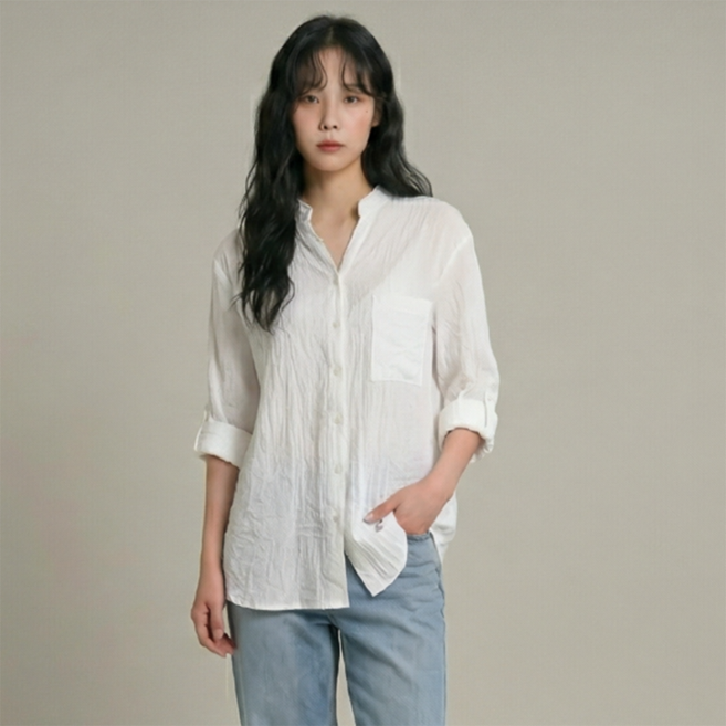 드마엘 여성 벨라 헨리넥 워싱 코튼 롤업 셔츠 (5color) + 델로나