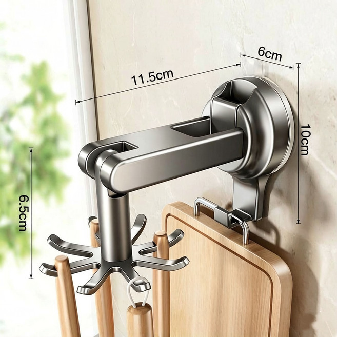 ANYOU 주방 행거 회전 빨판 걸이 선반 펀칭 프리 조리도구 수납 선반 냄비 삽 스푼 삽, 1개, 그레이-B
