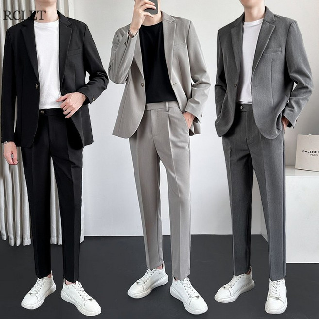RCLET 남자 여름 정장세트 캐주얼 경량 정장자켓 + 정장바지 투피스 봄가을 양복 오버핏 면접복