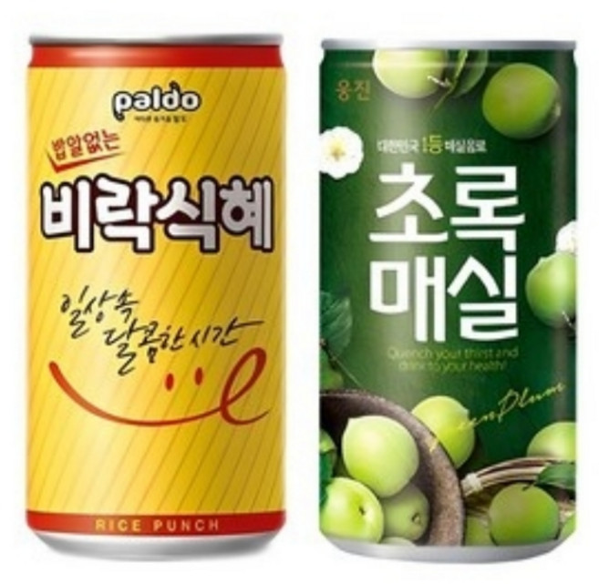 팔도 밥알없는 비락식혜 175ml 30캔 +웅진 초록매실 180ml x 30캔, 60개