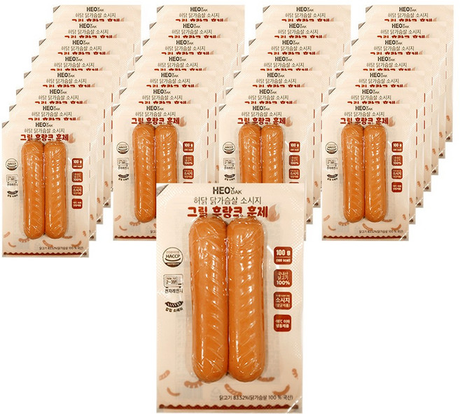 허닭 닭가슴살 소시지 칼집소시지 (그릴후랑크) 100g 훈제, 30개