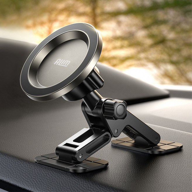 차량용 맥세이프 호환 대시보드 거치대 AL-DUMAX 20N 강력자석 듀얼 지지대 3M 접착 360도 회전 아이폰 거치, 블랙, 1개