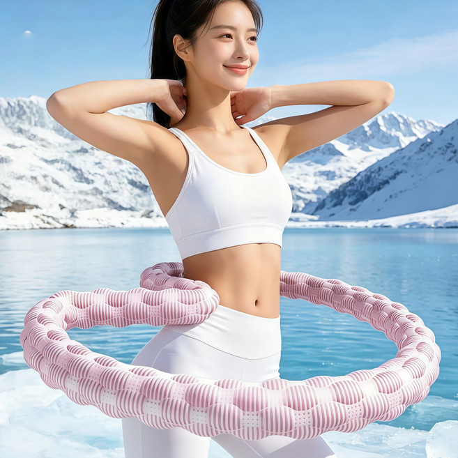 믹스알리 쿨링 스프링 훌라후프 허리라인 슬림업 뱃살 관리 다이어트 홈트레이닝 운동기구, C 분홍색, 1개, 1kg