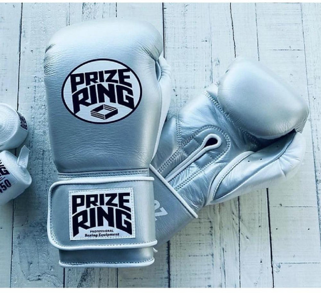 프라이즈링 프로페셔널 5.0 권투 글러브 복싱 가죽 16온즈, I. 실버x 화이트 벨크로, 1개