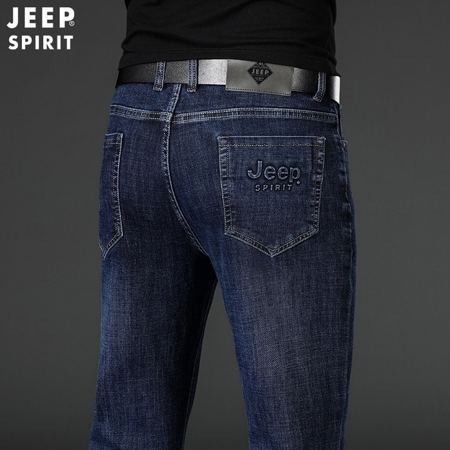 JEEP SPIRIT 지프 스피릿 청바지 여름 가을 남자 통기성 스트레이트 바지 탄성 캐주얼 여름바지 블루 팬츠 미드 웨이스트 여름팬츠 얇은 올 매치 남성 청바지 J768A812