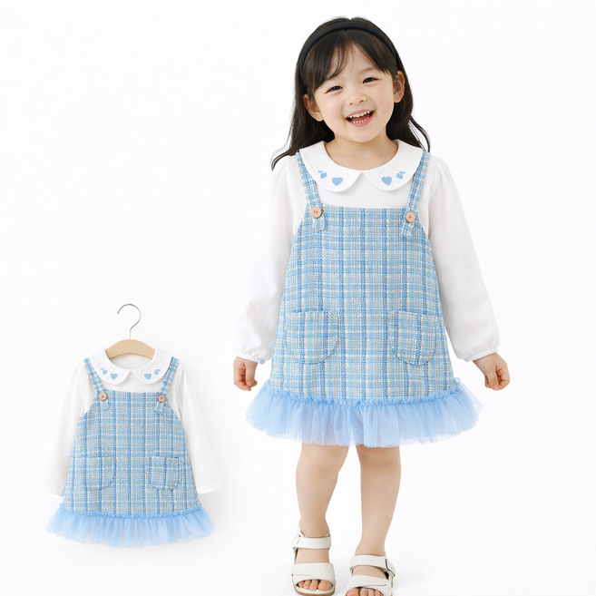 유아 여아 투피스 멜빵 트위드 봄 가을 귀여운 세련된 드레스