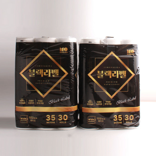 Black라벨 휴지 도톰한 프리미엄 광폭 화장지 3겹 35M 30롤 2팩, 2세트, 30개입, Black라벨 롤 화장지  두루마리 휴지