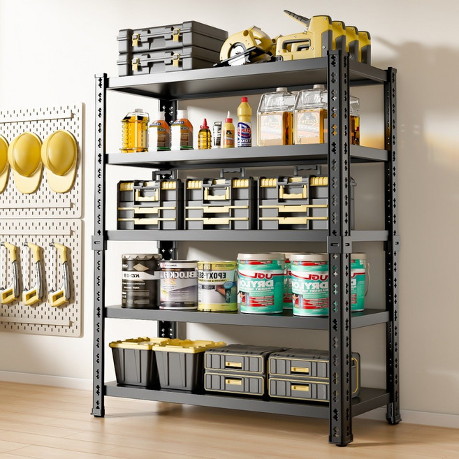 인더몰 무볼트 앵글 튼튼한 철제 선반, 5단, 블랙