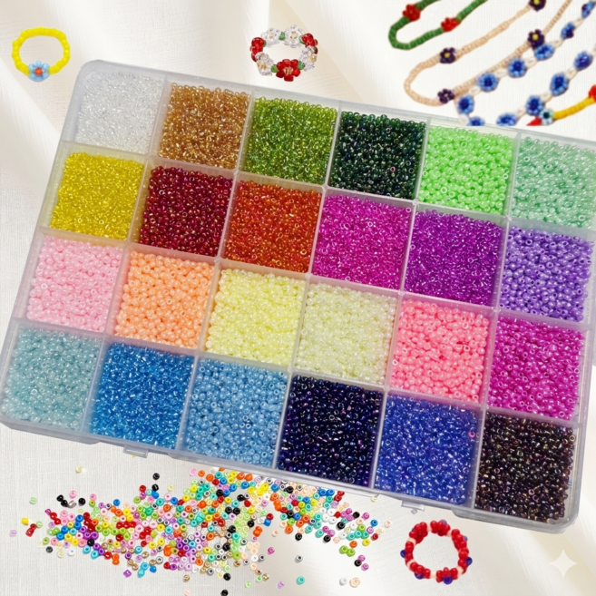 체리아트 시드비즈 2mm 24색 320g 대용량 세트 비즈 팔찌 만들기 키트 공방 방과후 수업 재료, 믹스, 1개