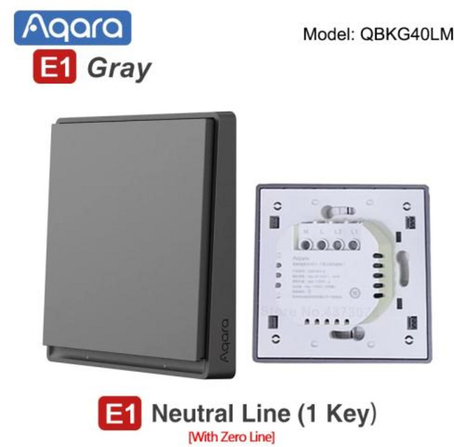 핑거봇 스마트 스위치 원격제어 스마트홈 Aqara 벽 E1 버전 무선 지그비 3.0 라이트 파이어 중립 홈 홈킷 앱용, Neutral 1key Gray, 1개