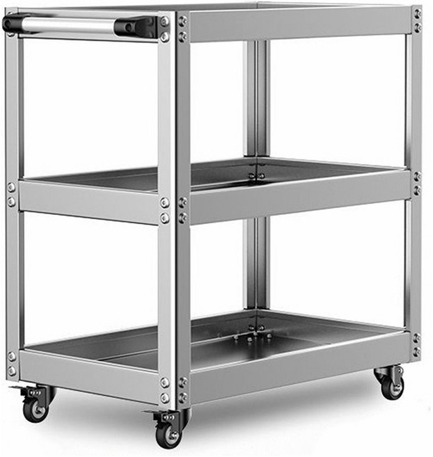 3단 이동식 공구함 철재 툴픽업 공구통 이동식 공구다이 공구대 툴카트 공구카트 선반 운반 차고 창고 수리 공장용 주방 호텔 창고용 실내 및 실외 사용, 1개