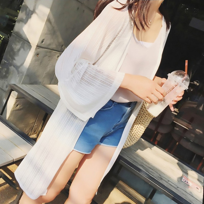 梨卡 女裝防曬外套罩衫 白色 均碼 海邊度假穿搭 天天發貨, 白色(均碼) - 現貨馬上出貨