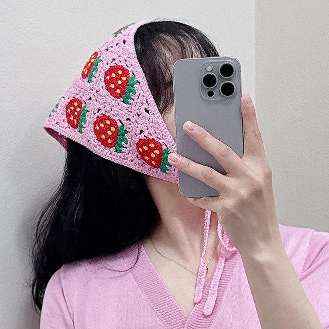 연예인 크로셰 두건 핸드메이드 삼각 헤어 스카프 헤어커치프 뜨개 보닛 귀도리 여성 여름 모자