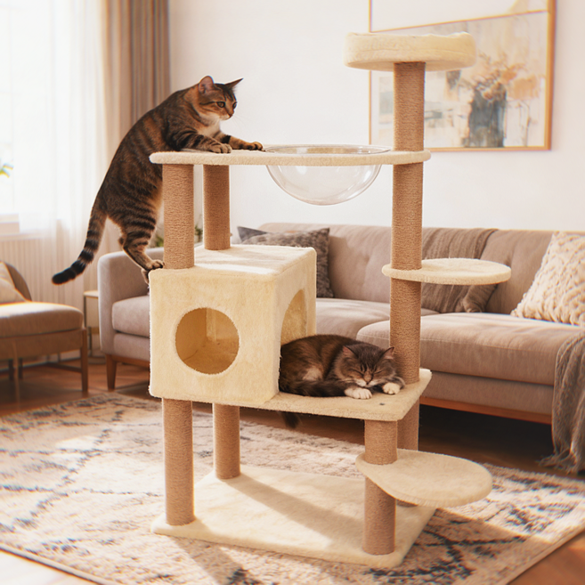 MILA&LOUIS 프리미엄 대형 고양이 직조 캣타워 대형 패브릭 캣타워 고양이가 많은 데 어울리는 캣타워, 1개, RB-001