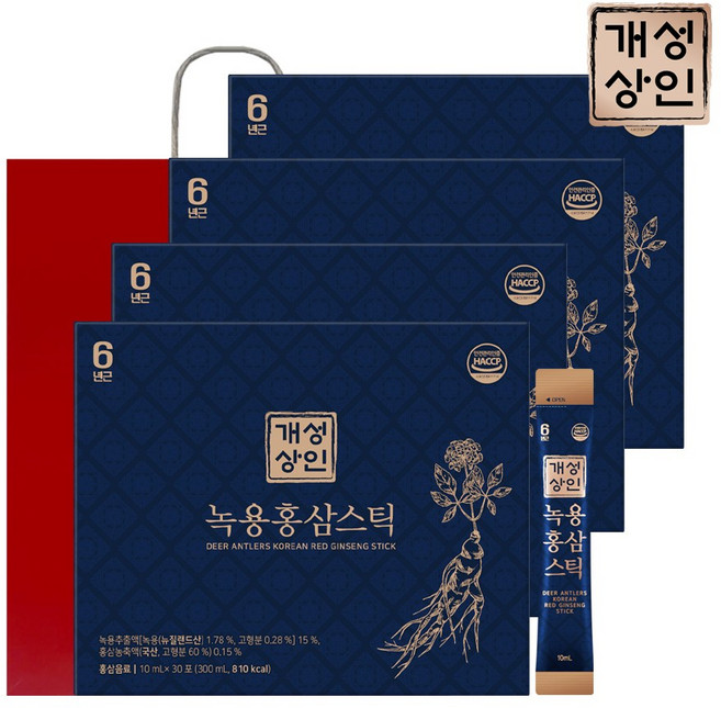 개성상인 녹용홍삼스틱 10ml 30포 전용쇼핑백 개성인삼농협, 300ml, 4세트