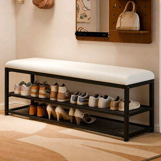 하루꿈 심플 현관 신발장 다용도 의자 수납 벤치형 정리대 좁은공간 낮은 간이 신발장, 아이보리 100cm, 2단