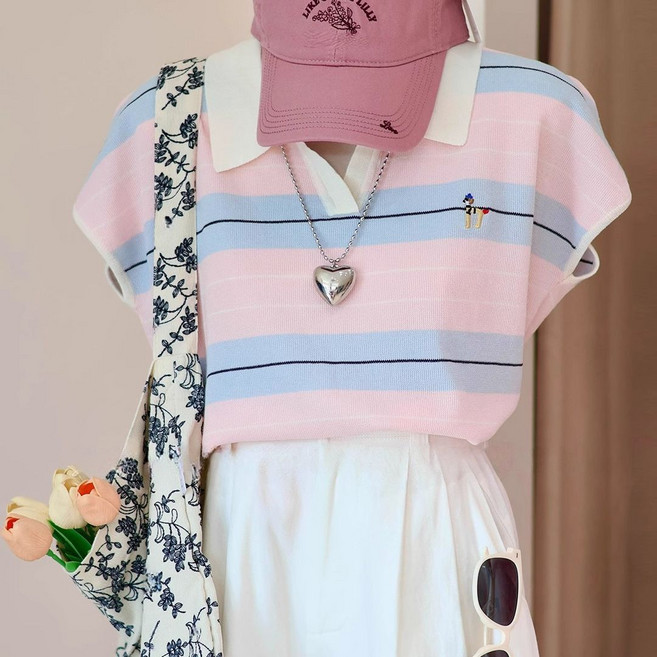 여성 스트라이프 반팔 티셔츠
