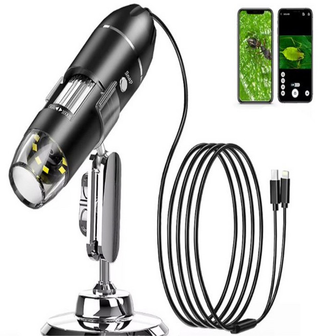 LED조명 1600배 고배율 스마트폰현미경 휴대폰확대경 섬유 실체 검사용 수업용돋보기 보석 쥬얼리 학생