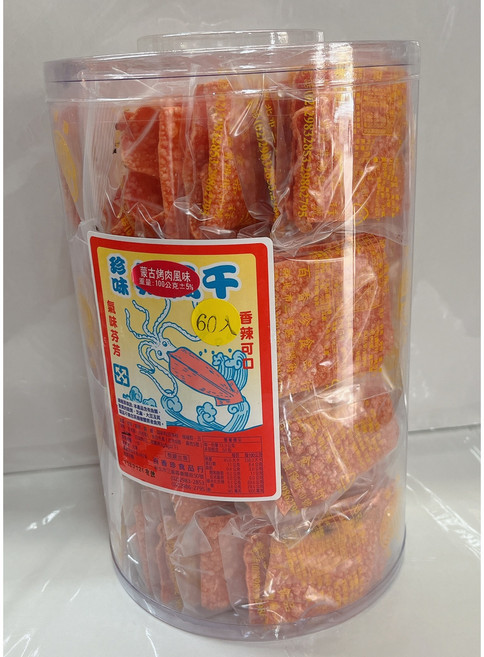 SNS 古早味 懷舊零食 百香珍 珍味香魚片 蒙古烤肉 (60入) 900公克, 1個