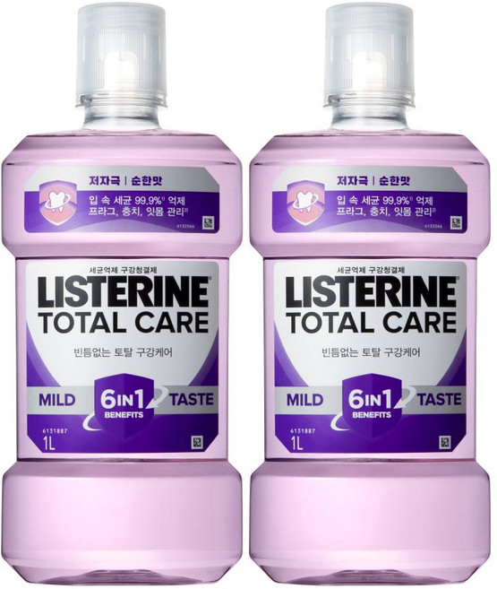 리스테린 액 토탈케어 마일드 구강청결제, 1L, 2개