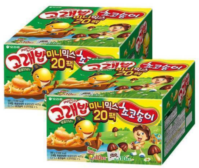 오리온 고래송이미니 20P 560g X 2개, 고래밥 볶음 양념맛 10p + 초코송이 10p
