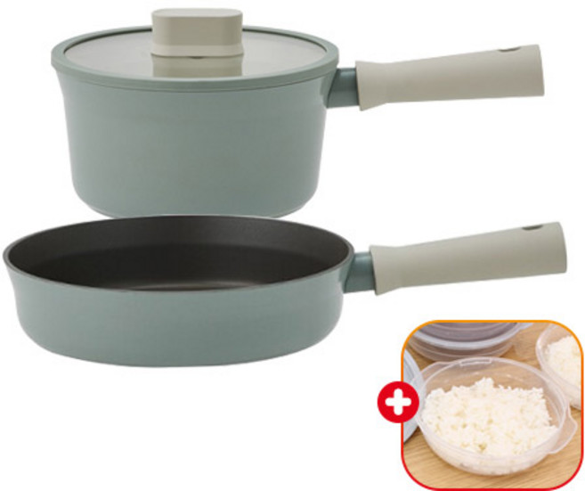 락앤락 슈트 IH 인덕션 프라이팬+냄비 2종 세트 +가쯔 용기 후라이팬/편수/양수/전골/밀크팬 코팅 펜 이유식/라면/샤브샤브 용 추천, (편수18+팬24cm)+가쯔, 1개