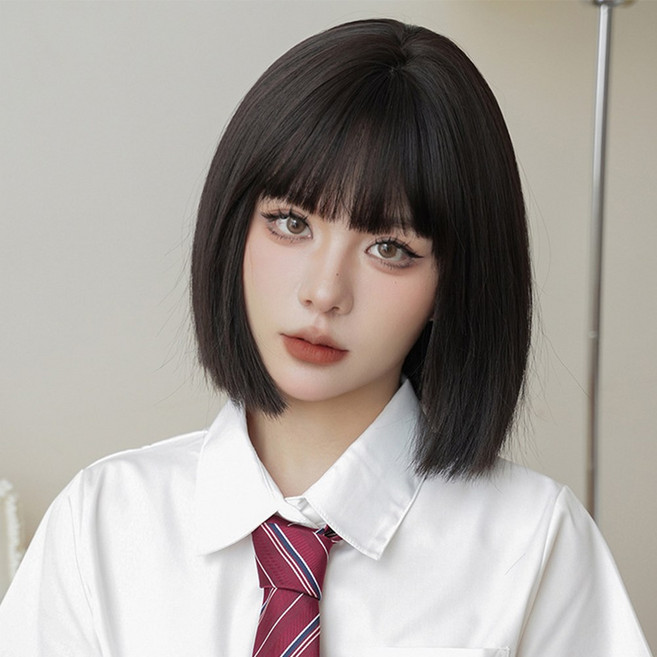 하이유니 틸다 짧은 똑단발 헤어 통가발 32cm, 1개, 챠콜블랙