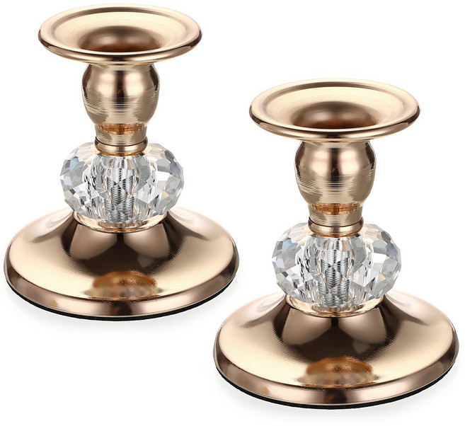 우택 테이퍼 양초용 캔들홀더 1+1, 골드 2p