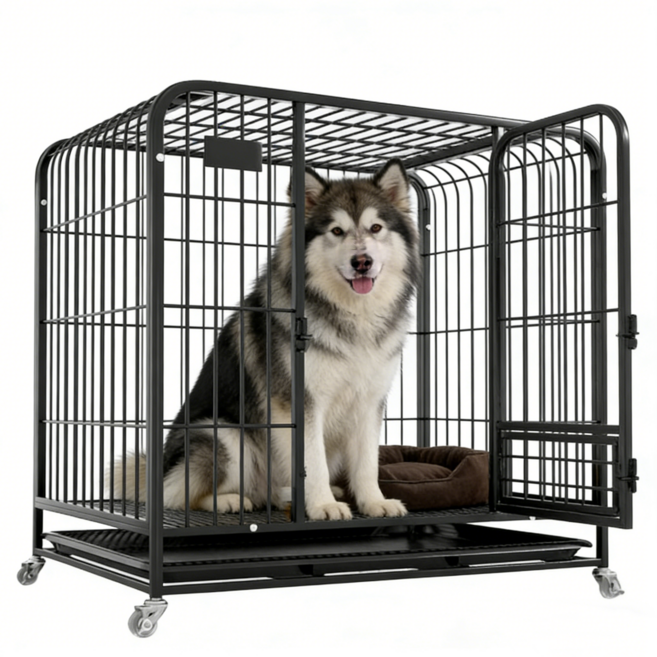 리빙가감법 반려동물 조립식 반려견 크레이트 튼튼한 메탈 안전한 논슬립 잠금 가능한 바퀴가 있는 탈출 방지 개 케이지 이동식 애견 케이지 가각 철장, 1개, 블랙