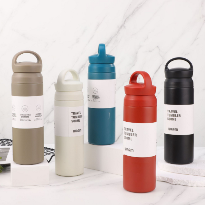 손잡이텀블러 미니텀블러 보온보냉 손잡이 휴대용 밀폐 가방수납, 1개, 500ml, 블루